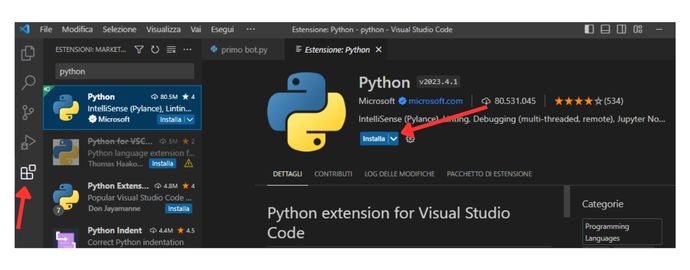 Estensione Python su VIsual Studio