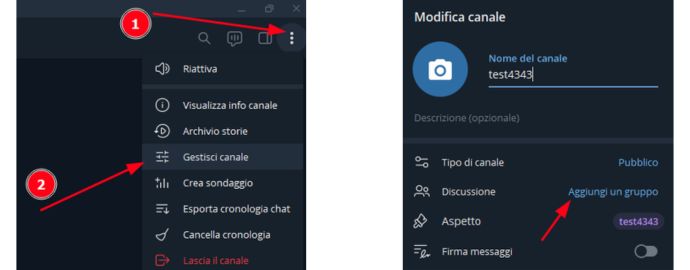 Impostazioni canale Telegram