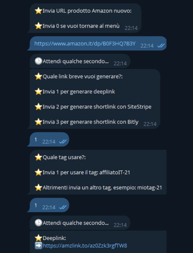 Genera shortlink da ProfitBot