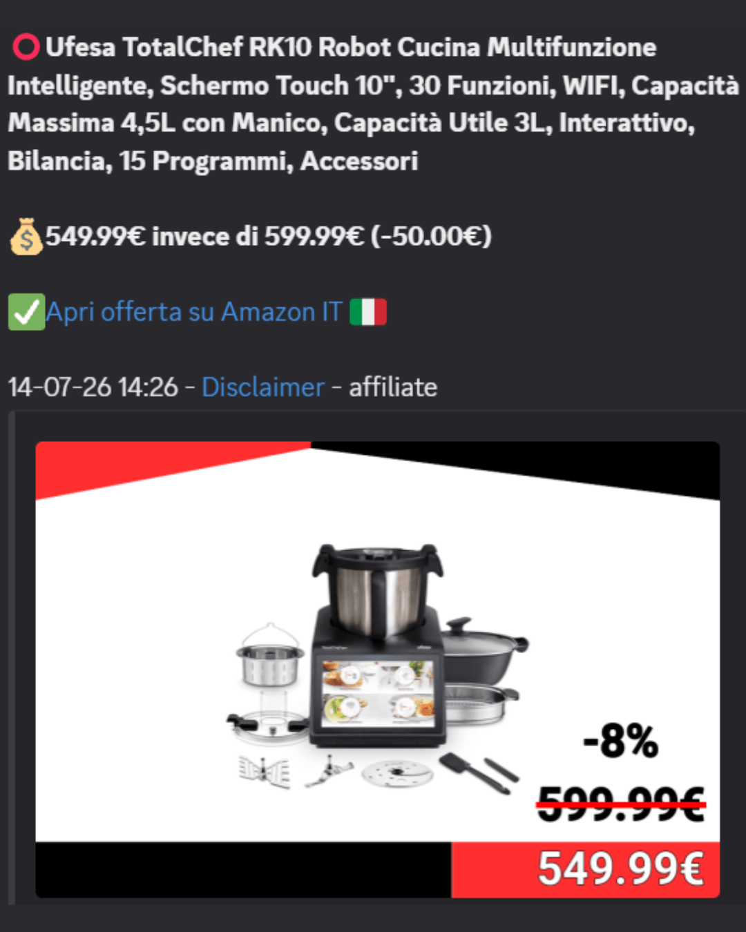 Post dell'offerta su Discord