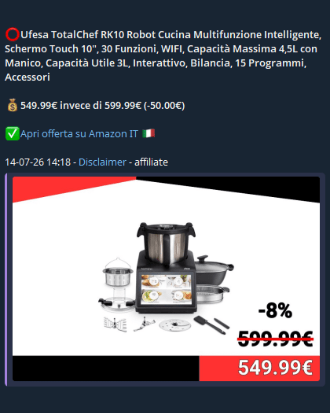 Post dell'offerta su Telegram