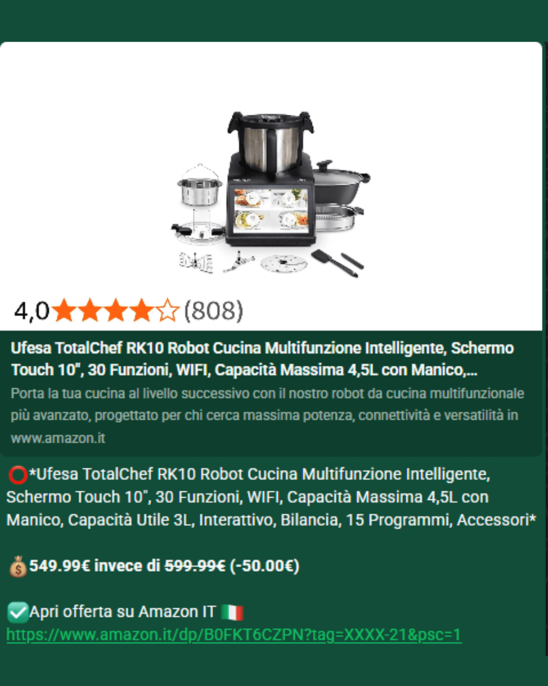 Post dell'offerta su WhatsApp