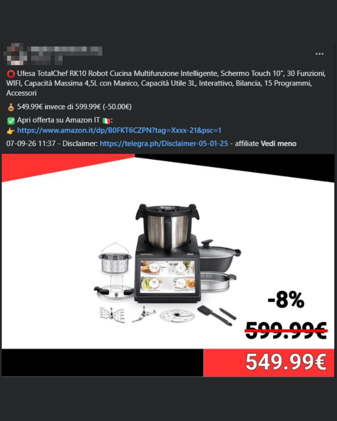 Post dell'offerta su Facebook